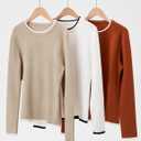 ZESICA Women's Long Sleeve Crewneck Shirts Spring Knit Slim Fitted Casual Basic Tee Sweater Tops (White, M)