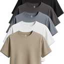 Real Essentials 5 Pack: Women's Dry-Fit Breeze Tech Crop Tops – Short Sleeve Athletic Workout, Yoga Tees M