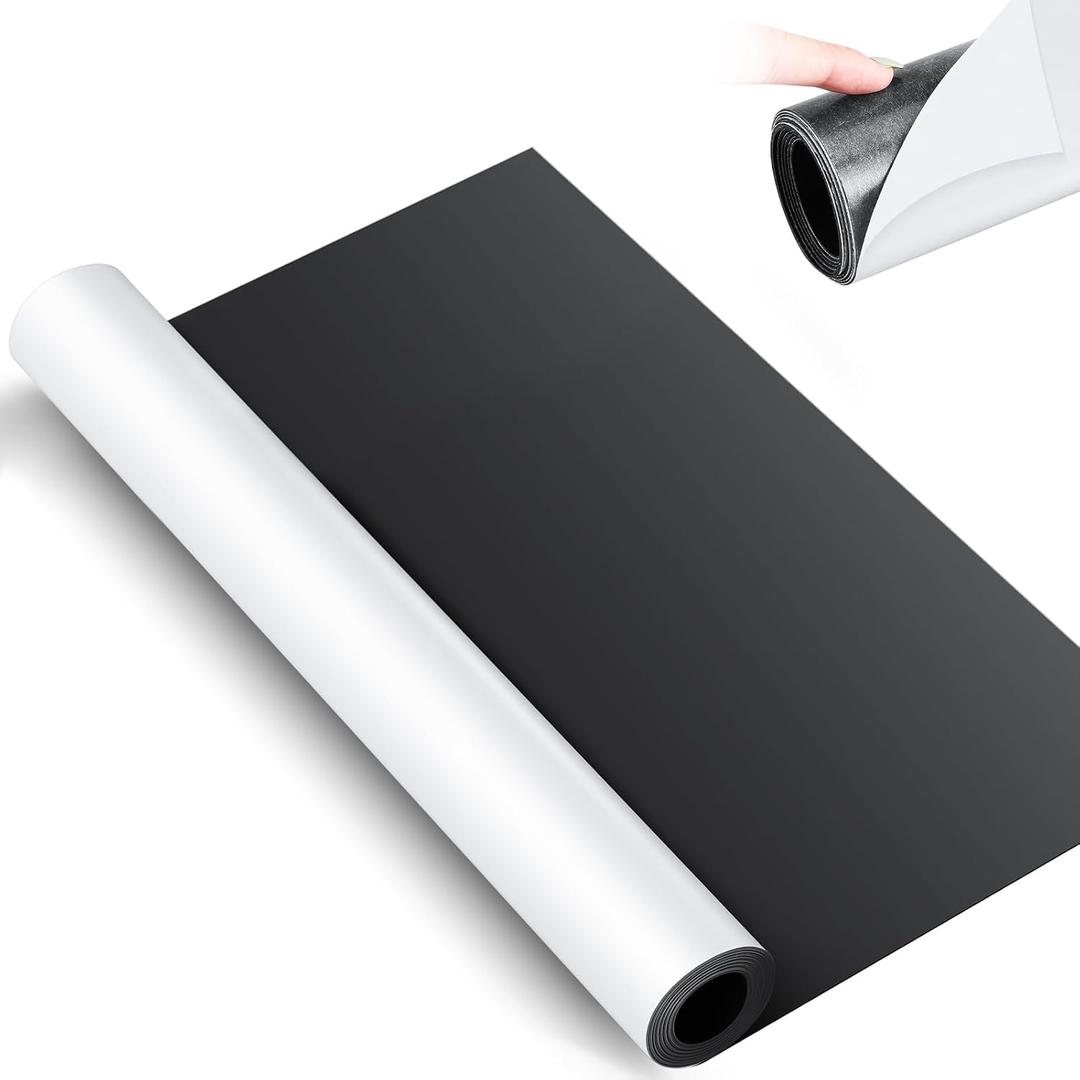 Relaxweex 24 Inch x 5 ft x 30mil Extra Large Adhesive Magnetic Sheet Roll Not Printable Adhesive Backing Cut and Customize Flexible Sheets Blank White Surface Magnetic Sign for Craft Photo Craft (Matte)