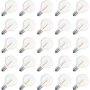 Meconard DC 3V Low Voltage, Solar Replacement Bulbs for G40 outoodr String Lights, Shatterproof 1W LED Bulb, E12/C7 Candelabra Screw Base, Warm White 2200K, 25Pack