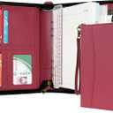 WASON Portfolio A5 Binder Journal with Zipper - Leather pu Writing Notebook Padfolio with Detachable Refillable Notebook, Legal Pad for Business Study and Travel Organizer (Red)