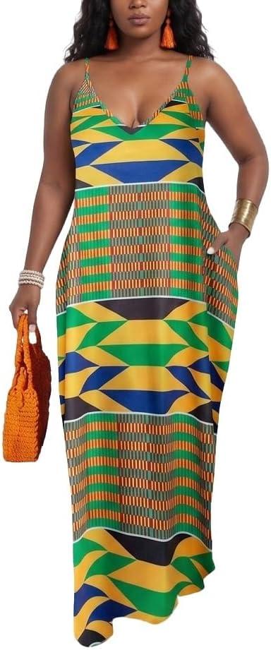 Women's Casual Summer Maxi Dresses Sleeveless Adjustable Spaghetti Strap Loose Plus Size Dresses (XXL)