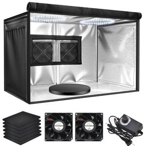 Portable Airbrush Spray Booth Kit - Dual Exhaust Fans | 2 LED Lights | Vent Hose | Turntable, Lightweight & Foldable Paint Booth for Models, Sculptures, Crafts and DIYers