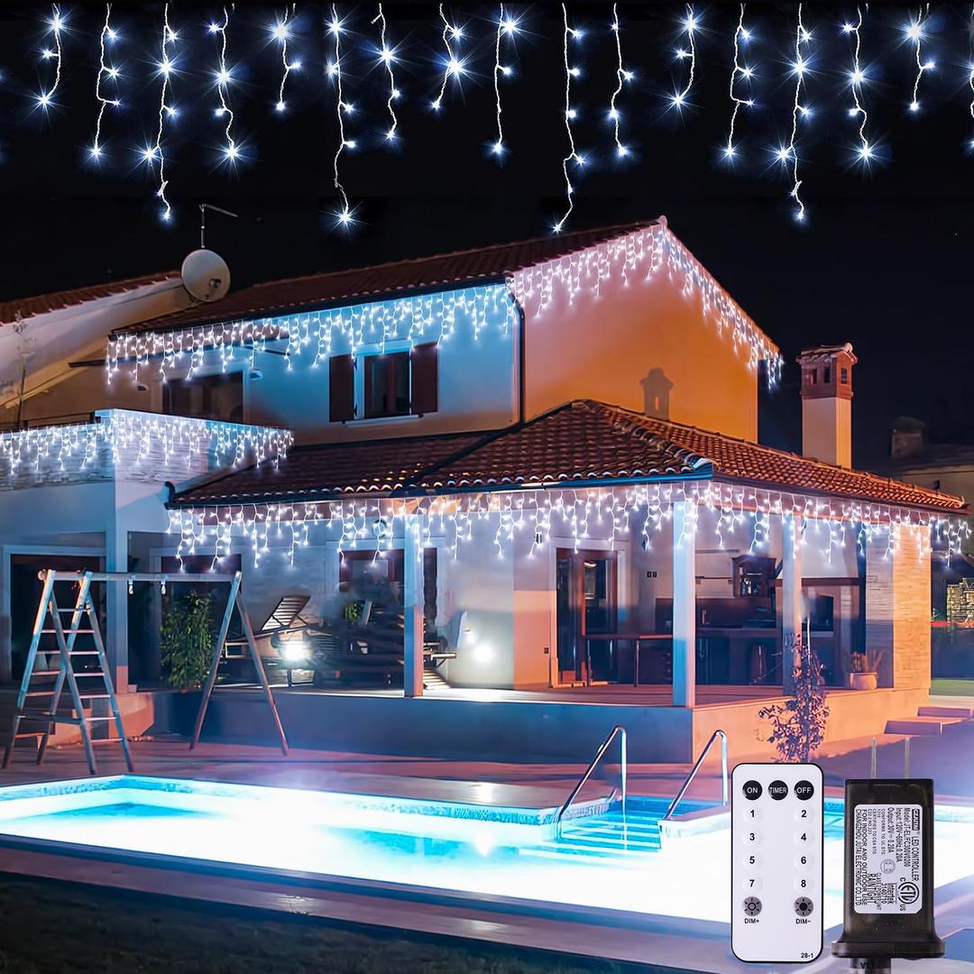 JMEXSUSS 400 LED White Christmas Icicle Lights, 38.8ft Connectable Icicle Lights for Outside Outdoor Indoor Plug in, String Light for House Patio Party Room Holiday Christmas Decorations
