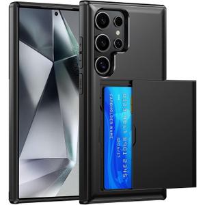 Wallet for Samsung Galaxy S24 Ultra Case with Card Holder Dual Layer Military Grade Protective Shockproof Hidden Card Slot Slim Fit Phone Cover - Black