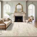 9x12 Area Rugs for Living Room, Non Slip Machine Washable Vintage Rugs, Low Pile Lightweight Large Rug for Bedroom, Dining Room, Home Office Beige (9' x 12' (Rectangular))