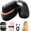 Mini Hair Straightener, Cordless&Rechargeable Portable Hair Straightener Brush with 3 Temperature Setting, Fast Heating Hot Comb&Anti-Scald Shell Plates,Mini Straightener Brush for Home Travel Gift, Black