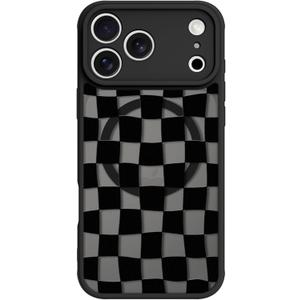 Magnetic for iPhone 17 Pro Max Case Cute Checkered Checkerboard Phone Case for Women Men Compatible with MagSafe, Matte Shockproof Protective Cover for iPhone 17 Pro Max 6.9", Black Checkered