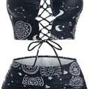 DRESSFO Bikini Set for Women Two Piece Bathing Suit High Waisted Bikini Gothic Sun and Moon Tummy Control Swimsuits (Medium, Black)