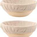 Round Bread Dough Proofing Rising Rattan Baskets(Set of 2, 9 inch) w/Liners for Home Sourdough Bread Bakers