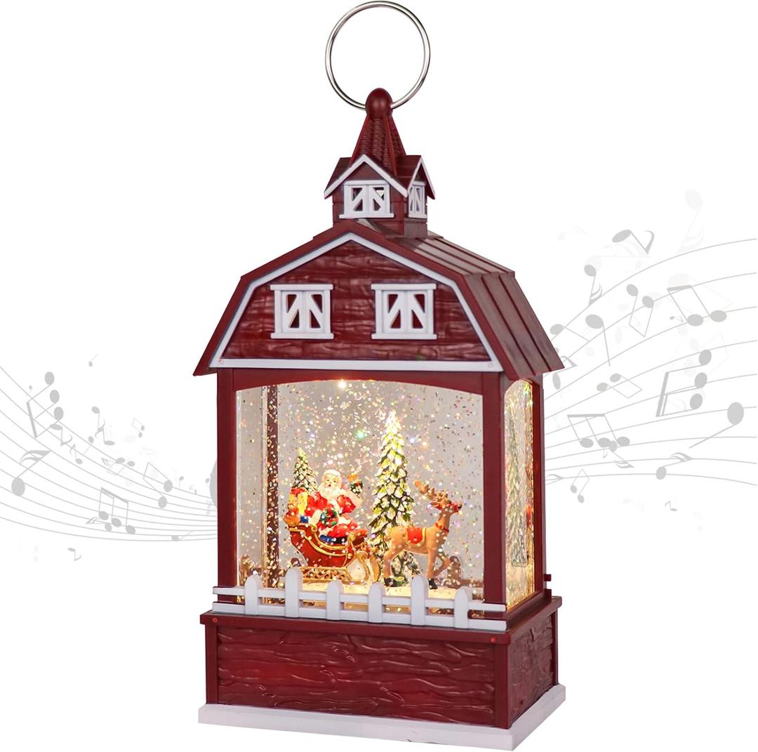 Eldnacele Musical Snow Globe Lantern with Timer, Lighted USB/Battery Operated Swirling Singing Water Glittering Snow Globes Lantern for Adults and Kids Christmas Decoration- Santa (3-red Asanta)
