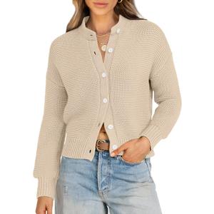 Caracilia Cardigan Sweaters for Women Cropped Open Front Tweed Knit Button Down Dressy Casual Jacket 2025 Spring Outwear (Apricot, Medium)