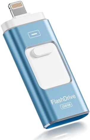 Apple MFi Certified 256GB Flash Drive for iPhone Thumb Drive Photo Stick, USB Memory Stick iPhone Flash Drive for Photos Videos, High Speed Jump Drive Compatible for iPhone/iPad/Android/PC (Blue)