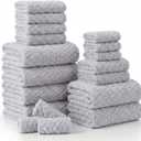 18 Pcs Soft Microfiber Baths Towel Set Include 6 Bath Towel,6 Hand Towels,6 Washcloth Bath Towels and Washcloth Set Coral Fleece Bathroom Sets with Hanging Loop for Family(Gray)