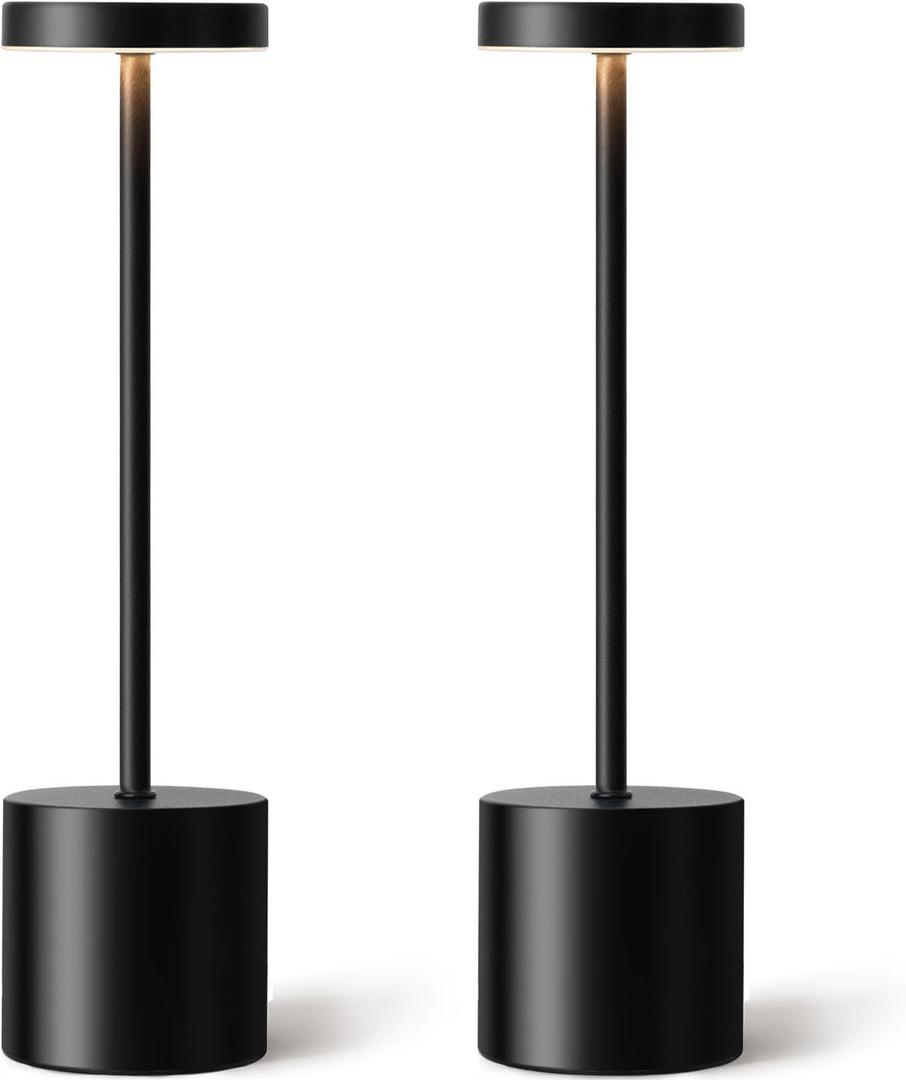 Cordless LED Table Lamp Set of 2, 5000mAh Rechargeable Battery Operated Lamp, Wireless Desk Light 3 Color Dimmable Table Lights for Outdoor, Dining Room, Bedroom, Bar, Restaurant