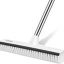 SetSail Upgraded Large 12 in Wide Floor Scrub Brush with 51-Inch Long Adjustable Handle 2 in 1 Scrape Brush Stiff Bristle Floor Scrubber for Cleaning Shower Bathroom Garage Kitchen Wall Deck Tub Tile (Black White)