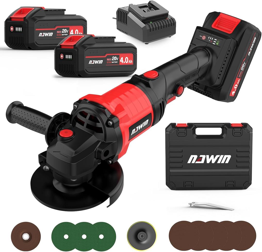 NAWIN Cordless Angle Grinder, 4-1/2 Inch Variable Speed Angle Grinder, Cordless Grinder With Battery And Charger, 9000rpm Brushless Motor, Battery Angle Grinder Tool For Metal Wood (4.0Ah Battery)