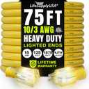 75ft Outdoor/Indoor Extension Cord 10/3 Gauge Ultra Heavy Duty 3 Prong SJTW, Waterproof, ETL Listed, Flexible Cold-Resistant Long Power Cord,15A 125V 1875W, Yellow by LifeSupplyUSA