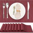 Myir JUN Placemats Set of 8, Vinyl Woven Placemats Place Mats Indoor Set of 8 Washable Table Mats Non-Slip Place mats for Dining Table (Red, Set of 8)