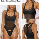 Sexy Mesh Sheer Tops for Women See Through High Neck Low Cut Scoop Back Slim Fitted Tank Mesh Shirt Going Out Tops (M)