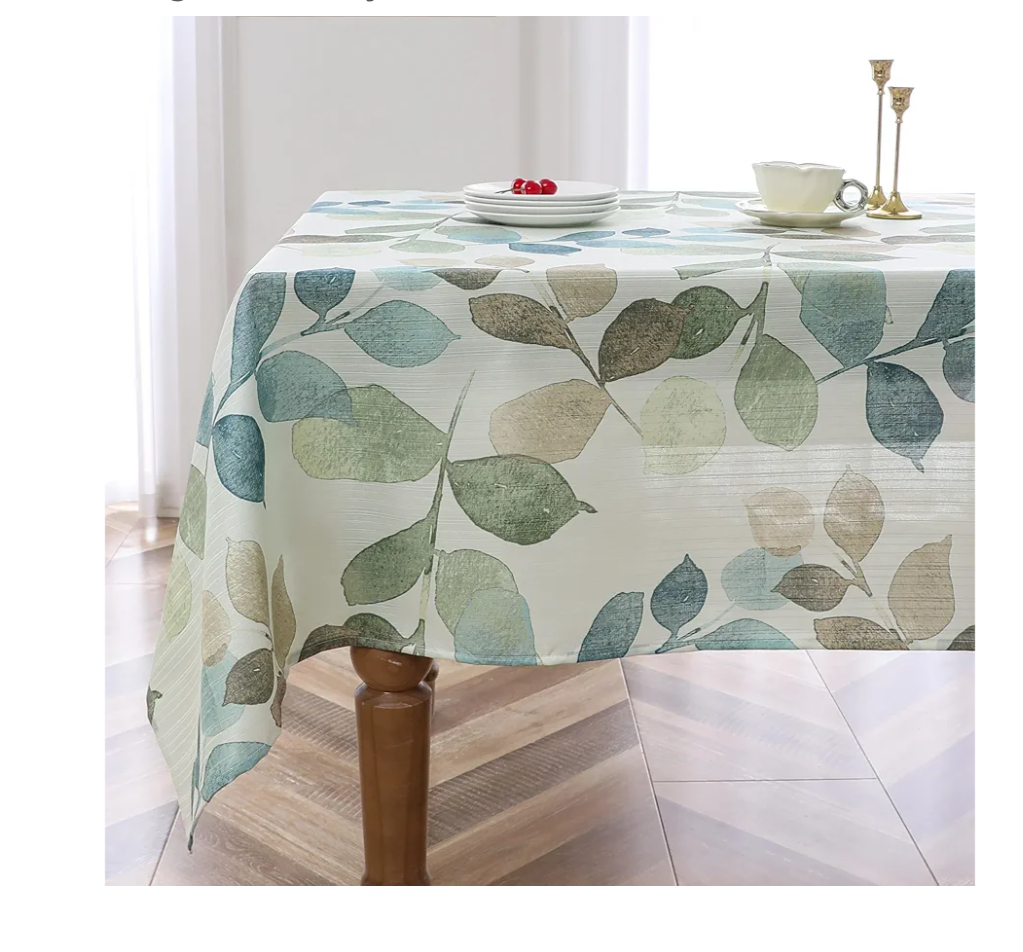 Colorful Leaf Printed Rectangle Decorative Tablecloth 60"x108"x1 Wrinkle Free and Spillproof Oblong Table Cloth Cover for Home Kitchen Dinning and Party(8-10 Seats, Blue/Green/Tan)