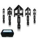 Countersink Drill Bit Set 5-Piece, M2 HSS, 82 Degree, 5 Flute,  Quick Change Hex Shank, 1/4 3/8 1/2 5/8 3/4 Sharp and Durable Countersink Bits for Metal Wood and Plastic, with Storage Case