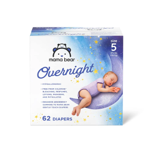 Amazon Brand - Mama Bear Overnight Diapers, Hypoallergenic, Size 5 (62 count), Disposable Baby Diapers, Night Time Protection, White