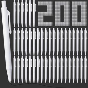 Geyoga 200 Pcs White 4'' Mini Pens Bulk 0.7 mm Fine Point Small Retractable Black Ink Ballpoint Pens with Clip for Notebook School Office