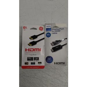 Philips DP to HDMI 6 Ft Cable, paired with a GE 6FT 4k ULTRA HD 6FT cable 2 Pack