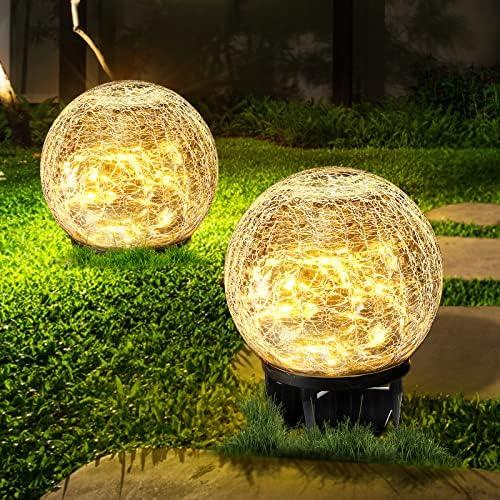 Garden Solar Lights 2 Pack,Outdoor Waterproof 30 LED Cracked Glass Ball Globe Solar Power Ground Lights for Pathway Path Yard Patio Lawn, Outdoor Christmas Decoration Landscape 4.7''