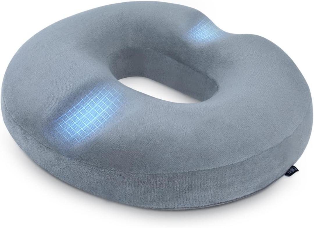 HOMCA Donut Pillow for Tailbone Pain, Hemorrhoid Pillows for Sitting After Surgery, Memory Foam Coccyx Cushion for Postpartum Pregnancy, Car Seat Office Chair Cushion for Pressure Relief (Grey)
