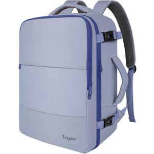 Taygeer Large Travel Backpack for Men Women, 35L Carry On Backpack Airline Approved, Personal Item Travel Bag with Water Bottle Pocket & Shoe Compartment, Laptop Backpack for Gym Hiking, Gray Blue