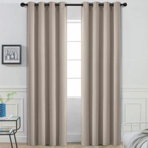Yakamok Room Darkening Blackout Curtains Thermal Insulated Grommet Curtain Panels for Bedroom, 52W x 96L, Natural, 2 Panels