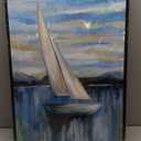 Large Framed Sailboat Wall Art - Tranquil Beach Wall Decor 20"x28" Set of 3 Blue Coastal Wall Art Prints Nautical Ocean Painting Modern Cloudy Lake Canvas Pictures for Living Room Bedroom Office