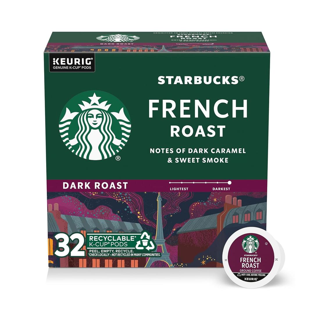 Starbucks K-Cup Coffee Pods, Dark Roast Hot or Iced Coffee, French Roast, 32 Keurig Pods (EXP 02/22/27)