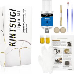 Kintsugi Repair Kit Gold, Japanese Kintsugi Kit to Improve Your Ceramic, Repair Your Meaningful Pottery with Gold Powder Medium, Perfect for Beginners Restoring Meaningful Gifts