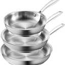 Redchef Stainless Steel Frying Pan Set, Induction Kitchen Cookware Set, Non-Toxic Uncoated Skillets for Searing & Cooking, Oven Safe Stainless Steel Cookware Set, 3-Piece (8", 9.5", 11")