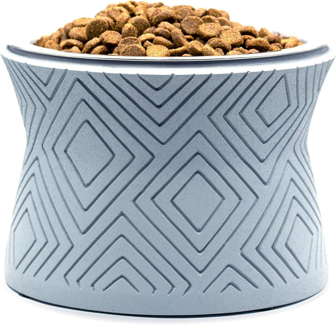 Pet Junkie Santa Fe Single Elevated Pet Bowl Stand with Removable Stainless Steel 16oz Inner Bowl for Small Dog Breed or Cat - Raised Dog Food or Water Station (Small, ICY Gray)