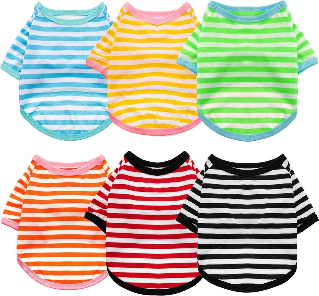 Geyoga 6 Pieces Dog T-Shirt Striped Cotton Breathable Spring Summer Pet Apparel Colorful Soft Puppy Sweatshirt Clothes for Dogs Puppy, Size S