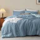 Bedsure Queen Size Comforter Set, Reversible Blue Soft Prewashed Bedding for All Seasons, 3 Pieces Warm Down Alternative Bed Set, 1 Lightweight Comforter (90"x90") and 2 Pillowcases (23"x29")