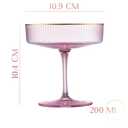 Vintage Art Deco Blush Pink Coupe Glasses with Gold Rims | Set of 4 | 7 oz Crystal Ribbed Cocktail Glassware for Drinking Champagne, Martini, Cosmopolitan | Girly Speakeasy Saucers