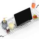 TAILI Bathtub Tray Table for Luxury Bath, Expandable Extra Wide Bthtub Caddy with Reading Holder, 304 Stainless Steel Over The Tub Bath Tray for Bathroom Accessories (Silver)