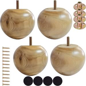 3 Inch Wooden Sofa Legs - Solid Wood Sofa Furniture Replacement, Cabinet/Desk/Bookcase Legs DIY, with Mounting Plate & Screws Set of 4
