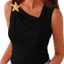 Cicy Bell Womens Going Out Summer Tank Tops Cowl Neck Shirt 2026 Sleeveless Casual Cute Beach Vacation Outfits with Starfish (Black, M)