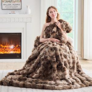 Lotus Karen Faux Fur Throw Blanket Tie-Dye Dark Coffee-Big Bubble Rabbit Fluff Blanket for Couch, Small Fluffy Fuzzy Cozy Blanket, Thick Furry Plush Shaggy Blankets, 50x60 Inches