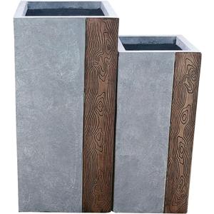 Kante Lightweight Concrete Tall Modern Square Outdoor Planter Set, 28 Inch and 24 Inch Tall, Timber Ridge (11"x11"x24" and 14"x14"x28")