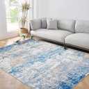ROYHOME 9x12 Modern Abstract Accent Rug Non Slip Stain Resistant Throw Rug Low Pile Machine Washable Indoor Floor Cover for Bedroom Living Room Office Home Decor, Blue/Grey
