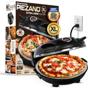 PIEZANO XL 14 Inch Electric Indoor Pizza Oven Heats up to 800F - Pizza Maker with Stone for Crispy Crust Pizza, Cooks in Under 6 Minutes, Countertop, Dual Heat Control, Peels & Scraper Included