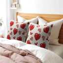 2 x Valentines Day Pillow Covers 18x18 Set of 2 Beige Red Heart Throw Pillow Covers Love Pillowcase Linen Decoration Farmhouse Holiday Cozy Soft Cushion Case Couch for Indoor Outdoor Home Decor