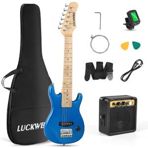 30 Inch Kids Electric Guitar Beginner Kits ST Style Mini Electric Guitar for Boys GirlsElectric guitar Starter Kit w/ 5W Amplifier, Strap, Gig Bag, Strings, tunerstringsPicks Blue